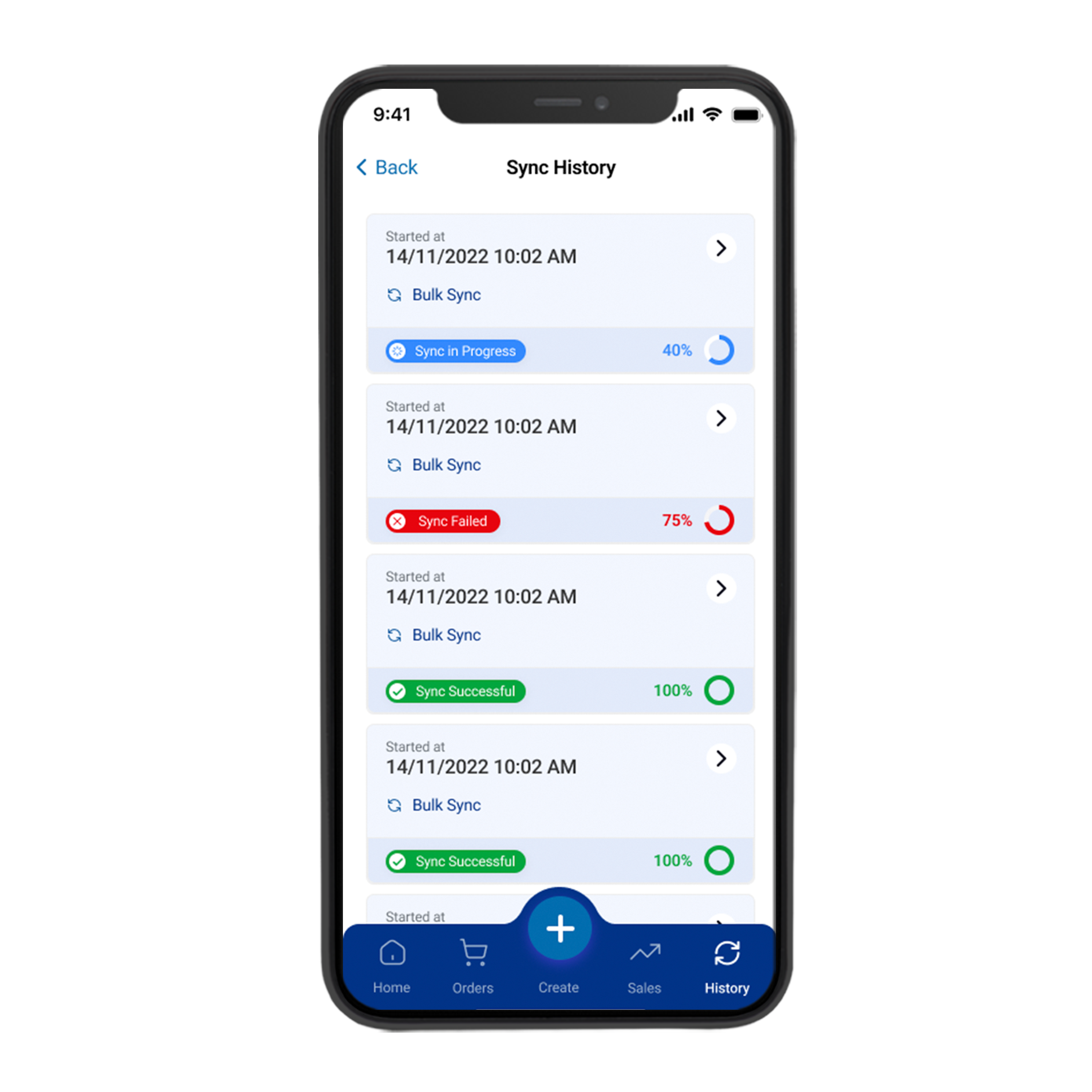 Storemate app sync history showing courier sync status